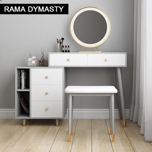 Modern Style Bedroom Woman Makeup Dressers MDF Board White Color Dressing Table Stool 3 Pieces Mirror Dresser with Chair Set