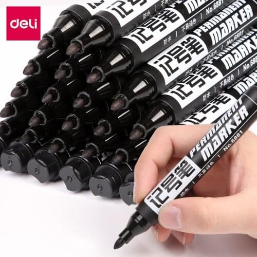 10 PCS Deli waterproof oil marker black thick head large head pen oil note pen not easy to fade