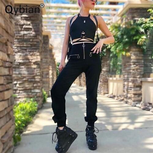 2021 Gothic Style New Autumn And Winter Leggings Women Chain Zipper Pocket Pants Women Women Trousers Street Punk Trousers