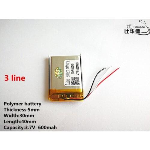 10pcs/lot 3 line Good Qulity 3.7V,600mAH,503040 Polymer lithium ion / Li-ion battery for TOY,POWER BANK,GPS,mp3,mp4