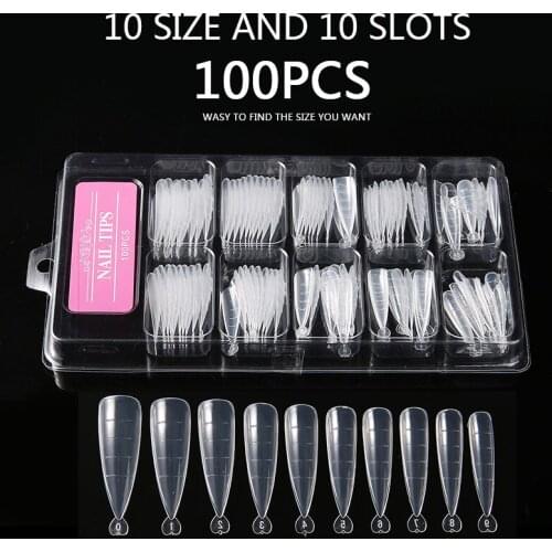 100Pcs/Box Crystal Extension Nail Mould Clear Nail System Forms Mold Tips Full Cover Quick Building Nail Mold High Quality