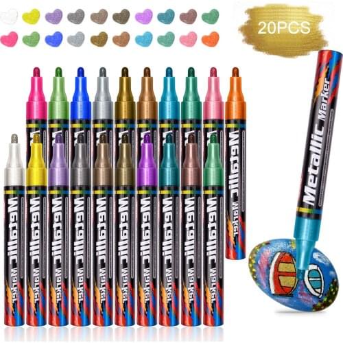 20 Colors Metallic Marker Pens Glitter Art Paint Marker Metallic Painting Pens for Card Making Photo Album Drawing Signature