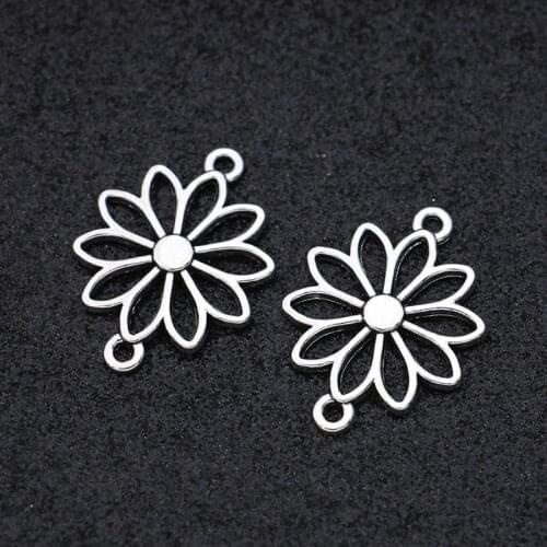 20pcs Antique Silver Plated Flower Charm Connectors for Jewelry Making Bracelet Findings Accessories DIY Craft 25x19mm