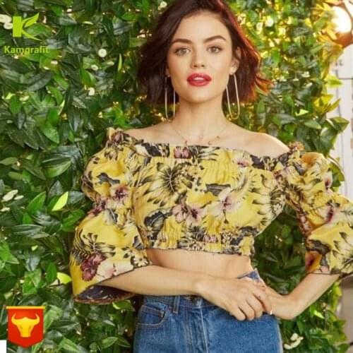 2019 sexy boat neck shoulder ladies floral T-shirt plus size women tshirt kawaii graphic t shirts korean clothes QP034