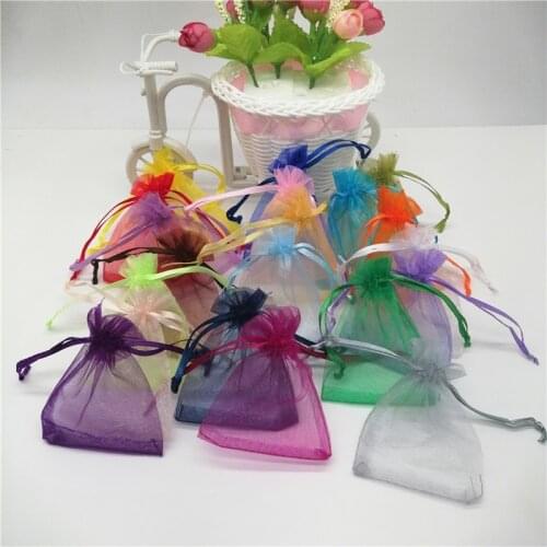 50pcs/Lot Small Organza Drawstring Pouch Jewelry Pouches Jewelry Packaging Display Party Wedding Gift Jewellery Bags 24 Colors