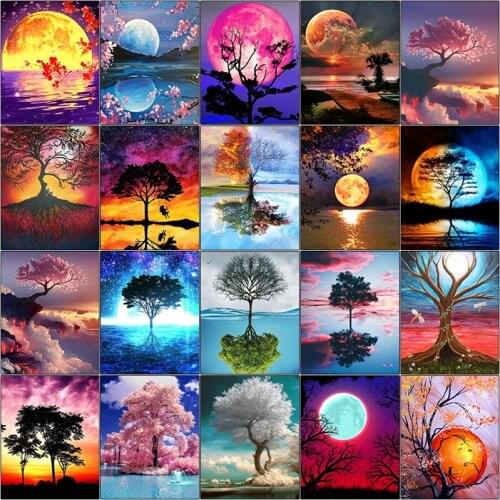 5d diamond painting kit set Four Seasons Tree landscape complet cuadros full square Cross stitch dirll drawing embroidery Sunset