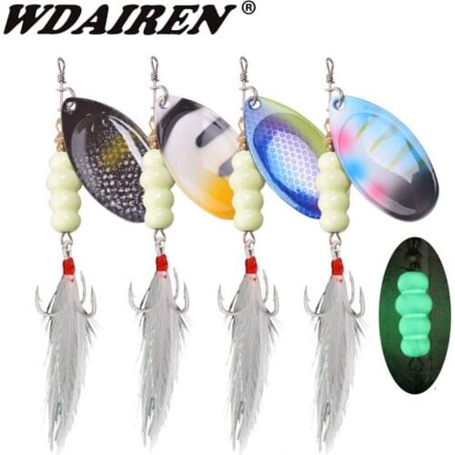 WDAIREN Spinner Bait Spoon Lure 9g 12g Luminous Wobblers Pike With Treble Hooks Arttificial Bass Bait Metal Fishing Lures