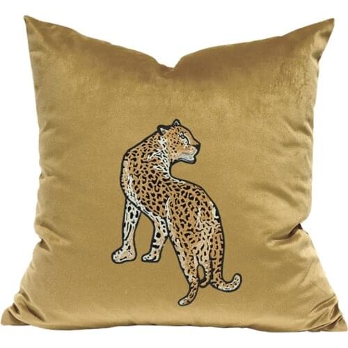 DUNXDECO Leopard Embroidered Cushion Cover Couch Pillow Case Modern Luxury Simple Yellow Green Gray Blue Sofa Chair Bed Coussin