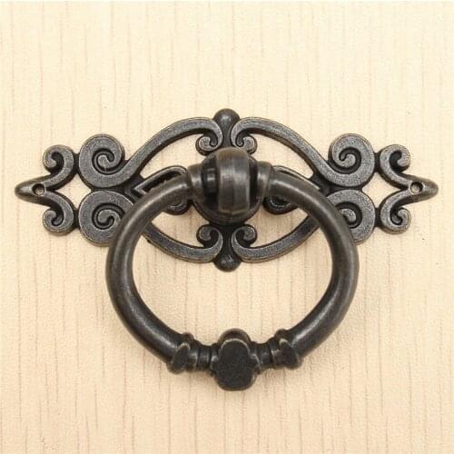 2Pcs Black Vintage Kitchen Cabinet Cupboard Dresser Door Drawer Ring Pulls Handles Knobs Zinc Alloy Furniture Pull Knob