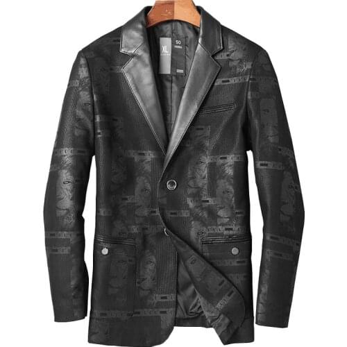 DK Businessmen Formal Leather Coat Formal Metting Slim Suit Clothing Genuine Leather Jackets Men Spring Sheepskin Coats