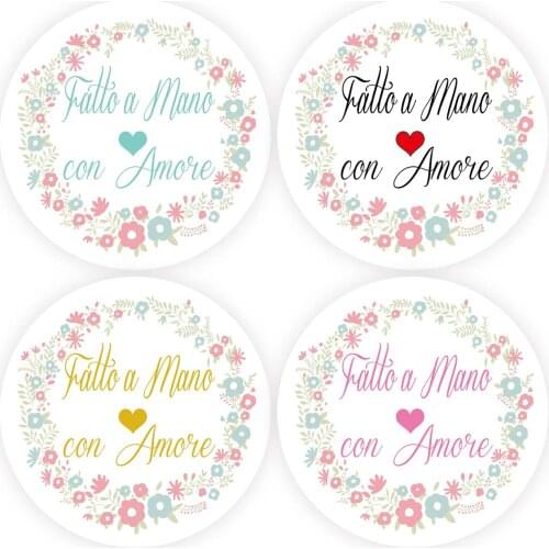 DouxArt 100 Pieces Stickers Fatto a Maon con Amore - 4cm Garland Wedding Marriage Baptism Communion Invite Box Seals Labels