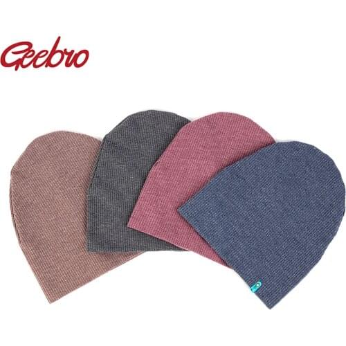 Geebro Women Stripe Beanie Hats For Ladies 2019 New Slouchy Cotton Kintted Beanie Skullies Cap Warm Bonnet Christmas Gifts
