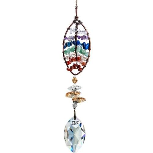 H&D Crystal Spring Leaf Shaped Suncatcher Chakra Stone Healing Rainbow Maker Prisms Window Hanging Ornament Home Garden Decor