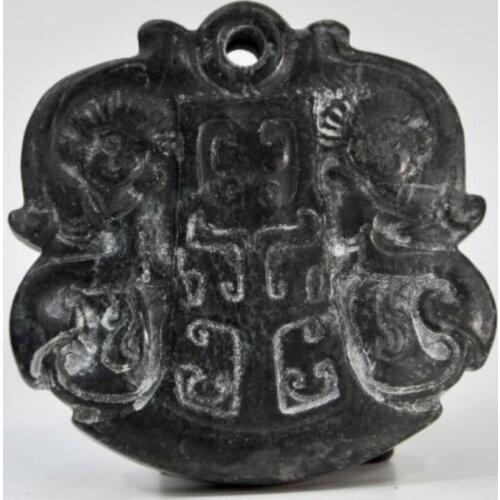 Hongshan culture archaize black iron meteorite sculpture maid bi pendant statue