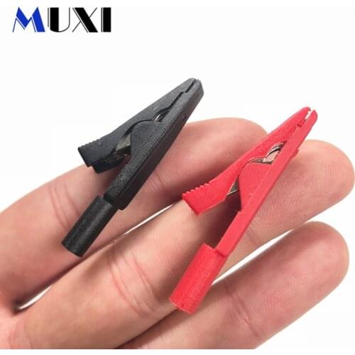 2Pcs Black+Red Connector Insulated Alligator Clip For Instruments and Apparatuses testing Clamp Jumper Line