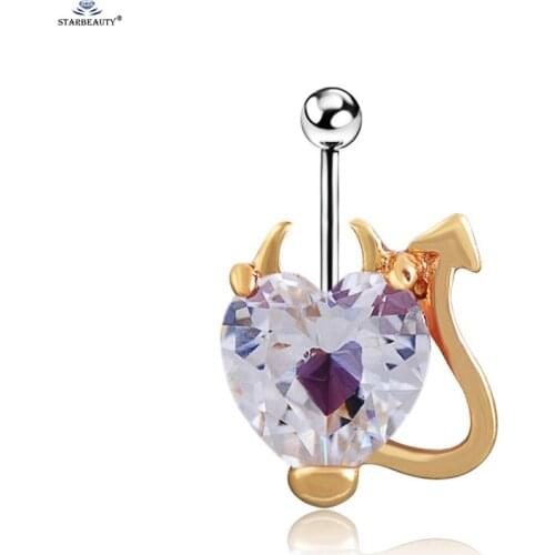 1pc White Bijoux Heart Navel Piercing Ombligo Golden Devil Tail Belly Button Rings Body Piercing Nombril Stainless Steel Jewelry