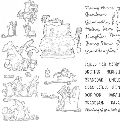 Grandad Grandmom Newspaper Rats Bed Metal Cutting Dies Corresponding Clear Stamp DIY Scrapbooking Crafts Card Making Stencil