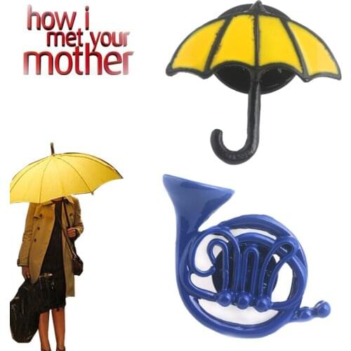 How I Met Your Mother Horn Umbrella Brooch Metal Enamel Creative Small Yellow Umbrella Pin Bag Lapel Clothes Badge Gift