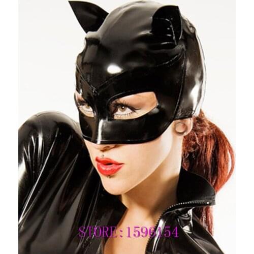 Fashion Black Rubber Latex Mask Catwomen Hood Fetish Party Mask Plus Size Hot Sale