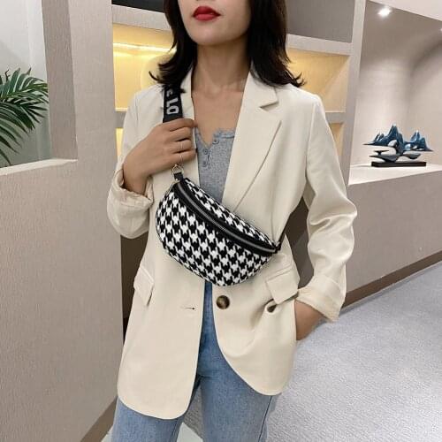 Fashion Knitted Plaid Fanny Chest Pack Vintage Women Waist Zipper Belt Pack Shoulder Bag Money Purse Handbag
