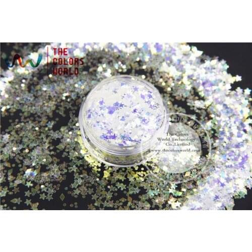 MR321-278 White with blue light Colorful Mix shapes Glitter for nail art makeup and DIY decoration