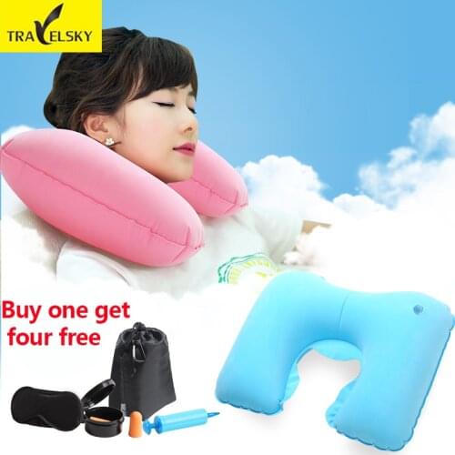Inflatable pillow u neck pillow travel pillow airplane pillow buy one get four free 6 colors can choose free shipping 13031B