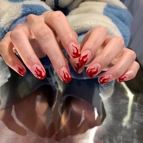 24pcs Red Wine Wear Long Paragraph Fashion Manicure Patch False Nails Save Time Wearable Nail Patch DL