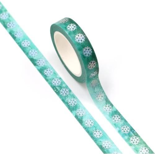 NEW 10pcs/Lot Decorative Silver Foil Green Snowflakes Christmas Washi Tapes Bullet Journal Adhesive Masking Tape Cute Papeleria