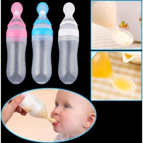 100% New Arrive Nipple Fresh Food Milk Nibbler Feeder Feeding Tool Bottle With Spoon Food Rice Cereal Feeder 90ML