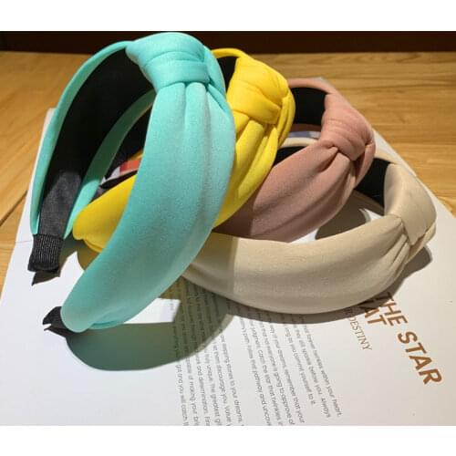 Fashion Women Yellow Hairbands Wide Cross Turan Knotted Headbands Thick Hair Head Hoop Girls Hair Accessories Headwear