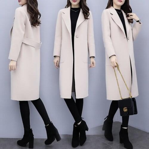 Coat Female Loose Mid-length Slim-fit Commuter Solid Color Woman In The Park Korean Lapel Hepburn Style Straight Casaco Feminino