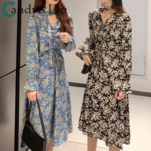 Retro French small floral dress 2021 spring new womens knee length skirt womens spring and autumn skirt