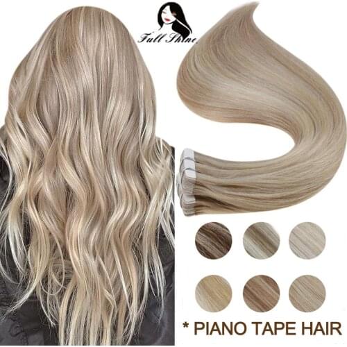 Full Shine Tape In Extensions Human Hair Piano Color Highlights 100% Real Machine Remy Hair Adhesive Blonde Seamless Skin Weft