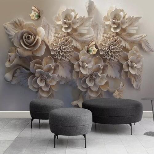 Custom Mural Wallpaper 3D Stereoscopic Embossed Flower Butterfly Living Room Sofa TV Background Wall Painting Home Decoration