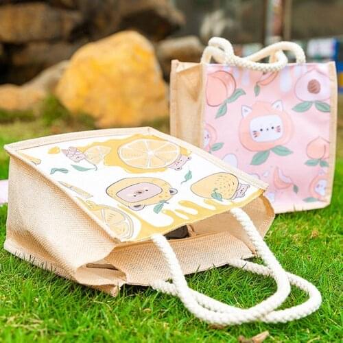 Cartoon Printing Outdoor Portable Customized Large Capacity Student Lunch Box Bag School Office Stationery Pencil Canvas Handbag