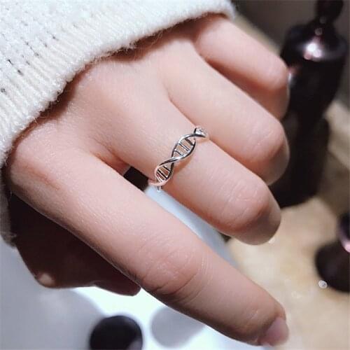 Simple DNA Double Helix Structure Finger RIngs For Women Orginal Handmade Girl Jewelry