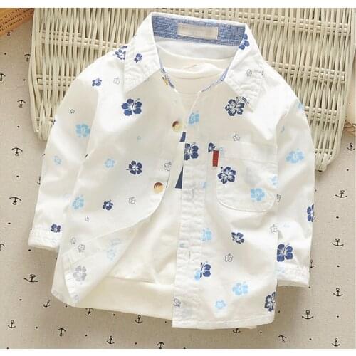 New Long Sleeve Boys Shirts Flower Print Kids Shirt Casual Turn-down Collar Camisa Masculina Blouses for Children Boy Clothes