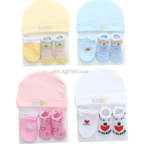Autumn Winter Baby Hat and Mittens Girl Boy Cap Socks Comfy Infant Hat & Gloves Cotton Toddler Newborn Baby Accessorise For 0-3