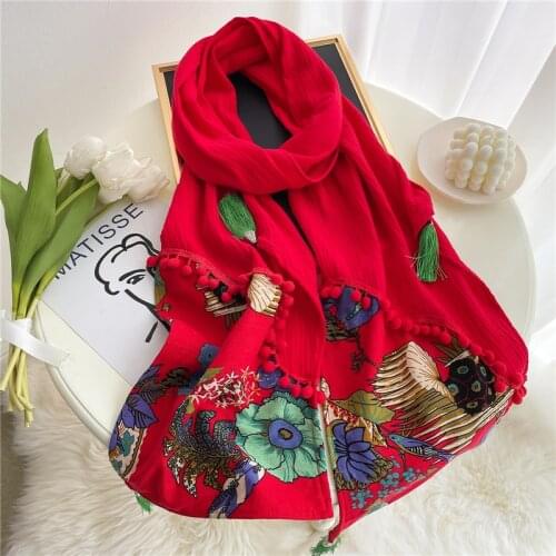 2021 Cotton Scarf Soft Foulard Hijab Women Print with Tassel Luxury Headscarf Shawl Wrap Beach Scarves Warm Pashmina Bandana