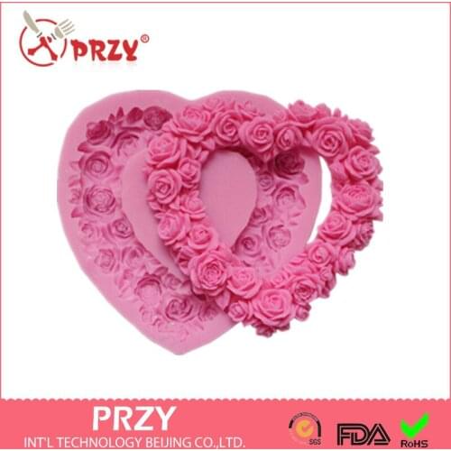 For Valentines day heart rose Garland modelling silicon soap mold fondant Cake decoration mold wholesale Handmade soap mold