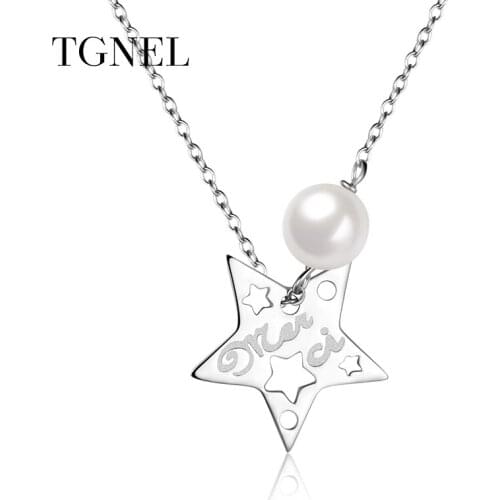 TGNEL S925 Sterling Silver Necklace Pendants Silver Color Fine Jewelry Star and Pearl Jewelry for Women 925 Silver Engagement