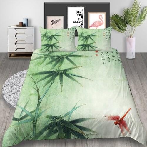 Thumbedding Bamboo Bedding Set Dragonfly Poetic Fresh Chinese Duvet Cover Queen Simple King Twin Full Single Double Bed Set
