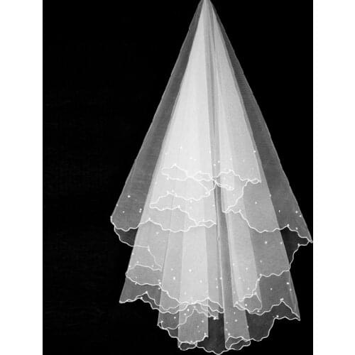 High quality Beaded Wedding Veils White Bridal Veil Vestidos Bride Mrriage Short Pearl Soft Yarn Wedding Accessories Velos