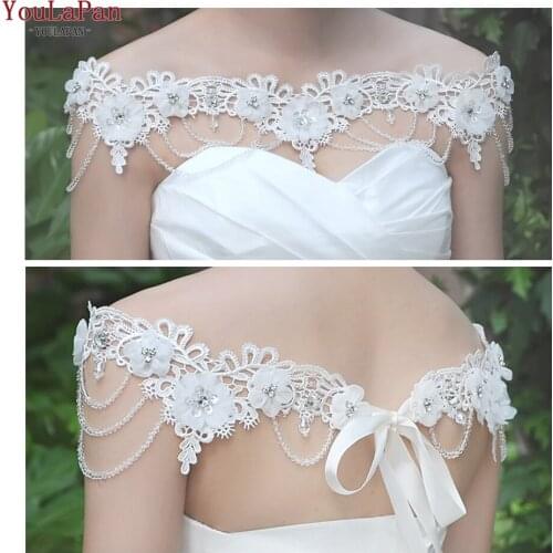YouLaPan G04 Soft Lace Jacket Wedding Bride Cape Cover the Shoulder Crystal Beaded Wedding Cloak Shawel Jacket Women for Party