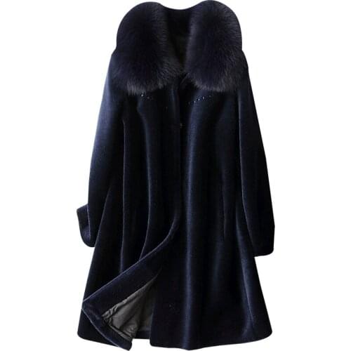 Womens jacket Winter Fox Fur Collar 100% Wool Coat Female Korean Long Jackets plus size chaquetas mujer XESD1812 lxr40