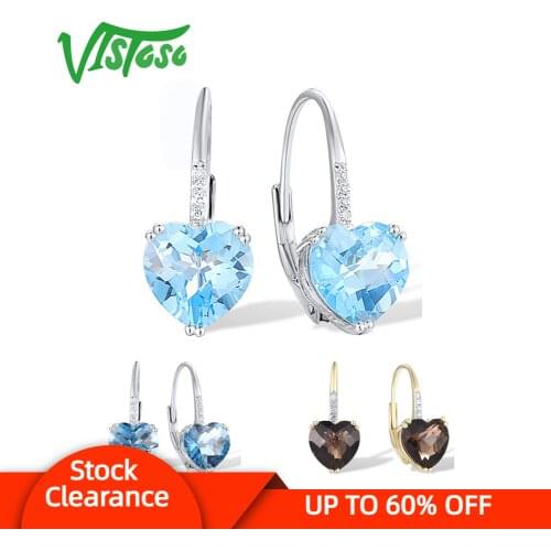 VISTOSO Gold Earrings For Women 14K 585 White Gold Sparkling Sparkling Luxury Diamond Blue Topaz Wedding Engagement Fine Jewelry