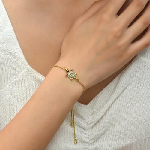 Hot womens gold rainbow sea turtle bracelets&bangles jewelry cz zircon bracelet adjustable chain bracelet accessory femme