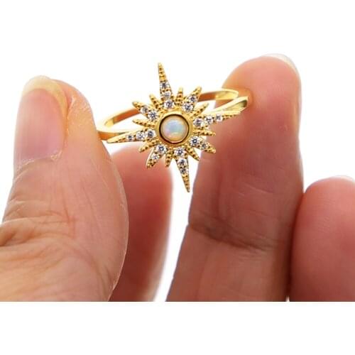 Gold filled bling bling Sun burst aaa cz finger ring white opal ring flower untique delicate women jewelry size 6 7 8