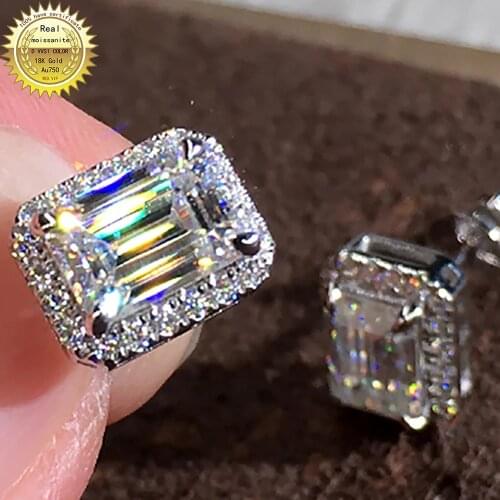 100% 18K Gold A750 gold A pair of Earrings 1Ct 2Ct 4Ct 6Ct Emerald Rectangle Best color DVVS Moissanite Earrings