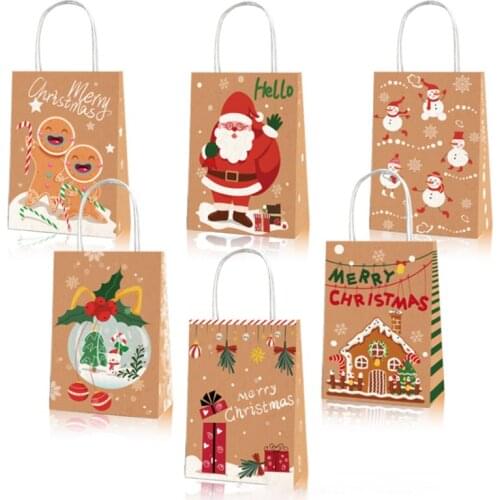 12PCS Christmas style Kraft Paper Gift Bags Festival Party Present Storage Bag Wedding Paper Pouch Gift Wrapping Packag Handbag